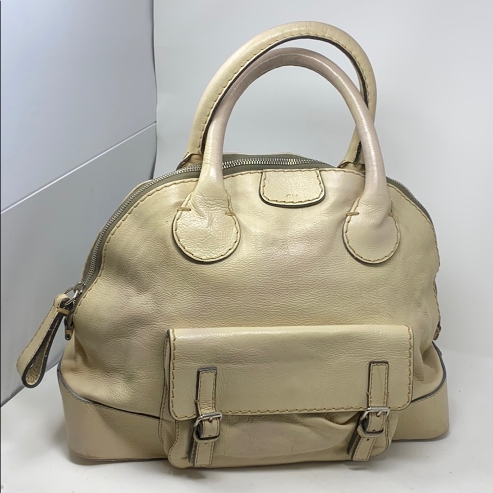 Chloe Edith XL Dome Beige Calfskin Bowler Bag